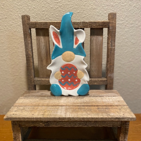 Easter Bunny Gnome Spoon Rest, Gnome Holding An Easter Egg Ceramic Spoon Rest - Picture 2 of 16